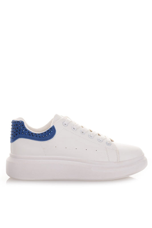 Γυναικεία sneakers σε λευκό χρώμα με Μπλε Στρας